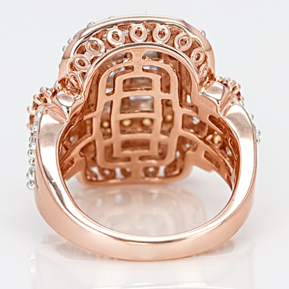 Rose Gold princes cut Mocha and White CZ ring New - Picture 13 of 14